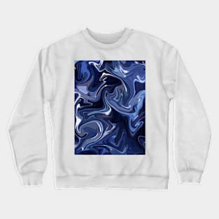 Delft Blue Silk Marble - Blue and White Liquid Paint Pattern Crewneck Sweatshirt